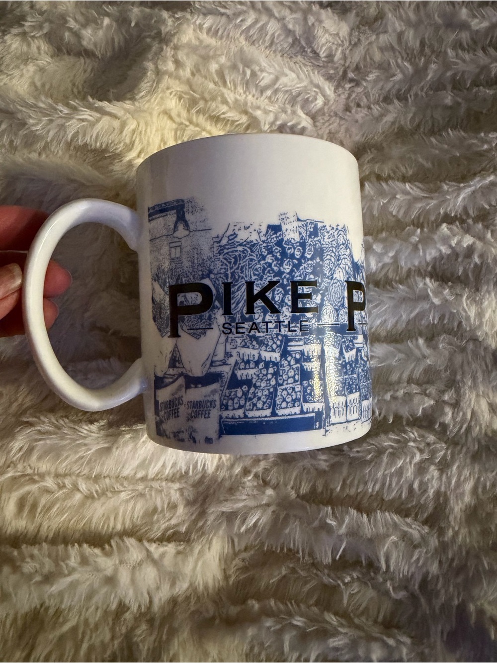 Starbucks White and Blue Pike Place Seattle Ceramic Mug
